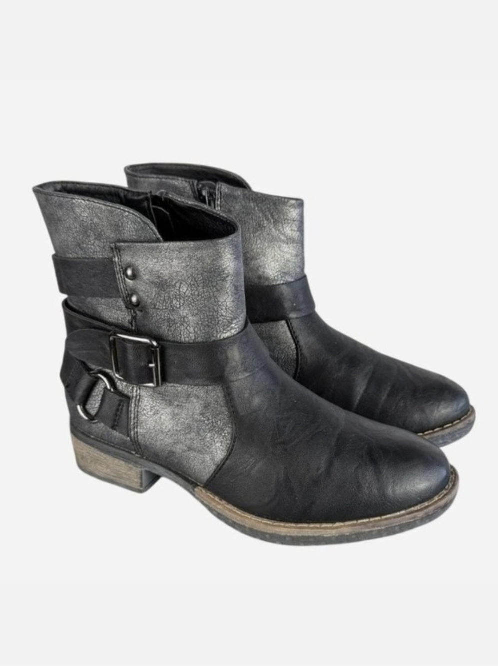 Patrizia Donjon Metallic Gunmetal Black Buckle Ankle Boot Size 36 / US 6